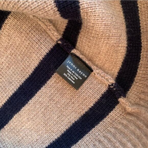 Jenni Kayne Cooper Button Wool Cashmere Knit Cardigan Sweater Taupe Navy Stripe - Picture 8 of 11